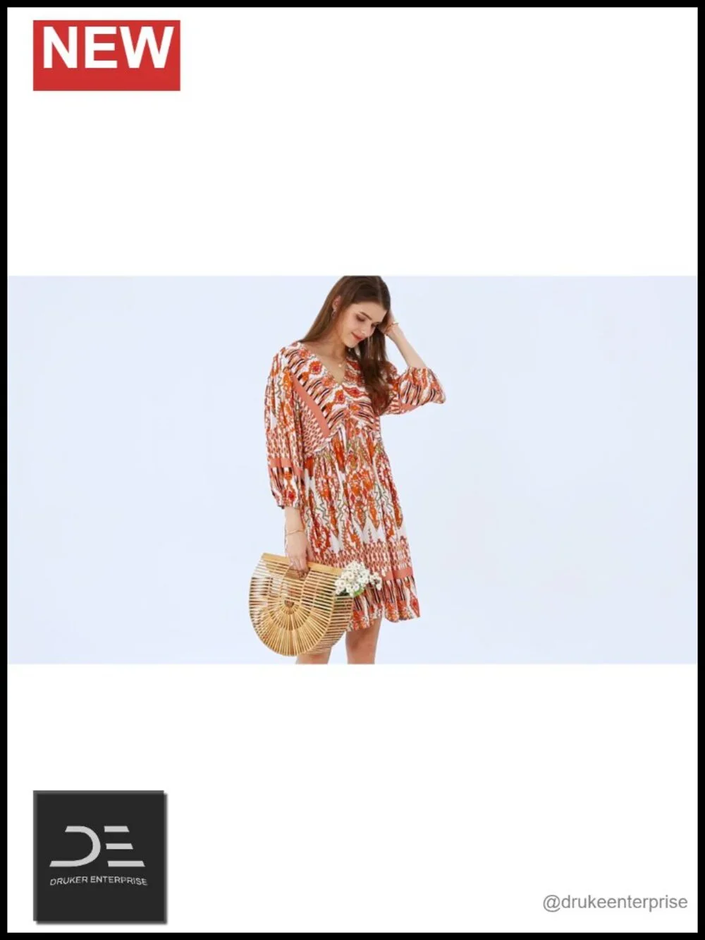 V Neck 3/4 Sleeve Ruffle Floral Flowy Boho Babydoll Mini Dress